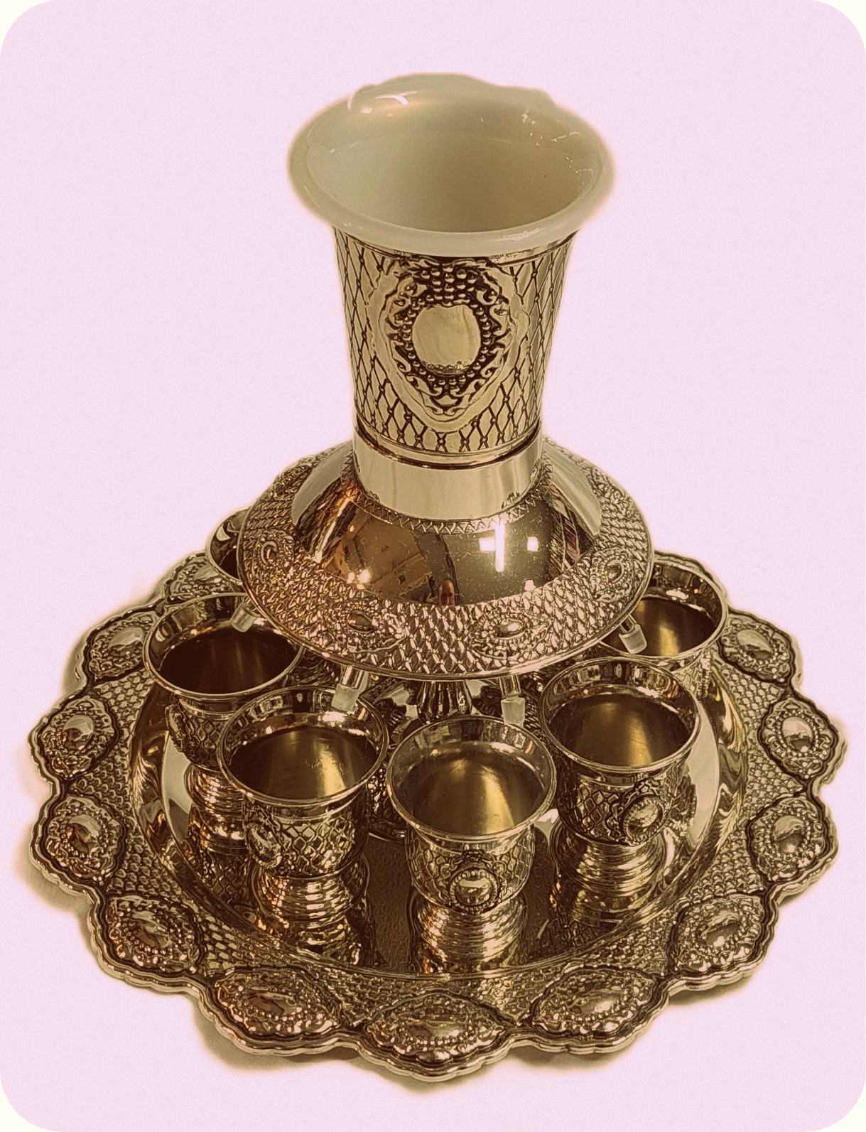 Silver Plated 8-Cup Fountain Grape Design - Judaica Kiddush Ritual Item & Home Decor - View #11