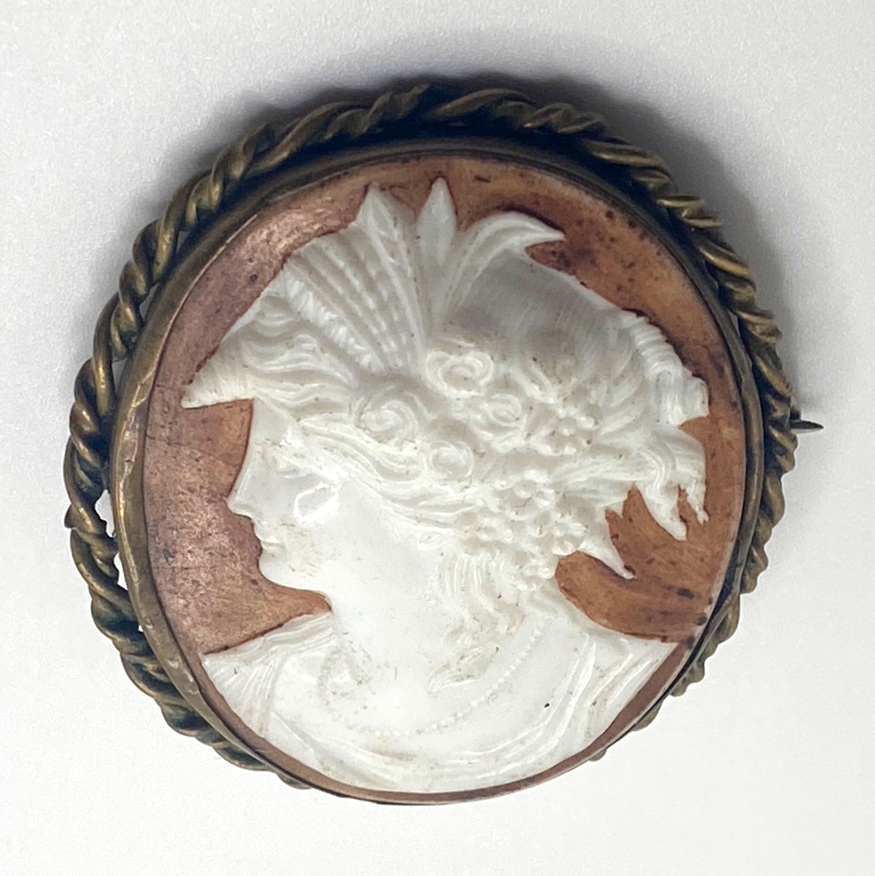 Antique Gold Victorian Lava Front Face Cherub Cameo Brooch Circa 1876