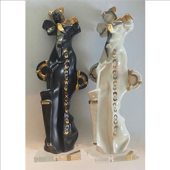 2 units GALOS Porcelain Statue Platinum & Gold Lucite Base Erte..