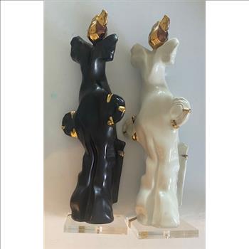 2 units GALOS Porcelain Statue Platinum & Gold Lucite Base Erte..