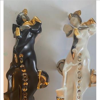 2 units GALOS Porcelain Statue Platinum & Gold Lucite Base Erte..