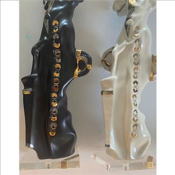 2 units GALOS Porcelain Statue Platinum & Gold Lucite Base Erte..