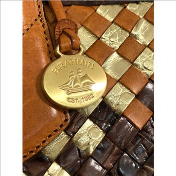 BRAHMIN Rare Woven Rio Sassy Brown Gold Shoulder Tote