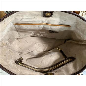 BRAHMIN Rare Woven Rio Sassy Brown Gold Shoulder Tote