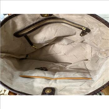 BRAHMIN Rare Woven Rio Sassy Brown Gold Shoulder Tote