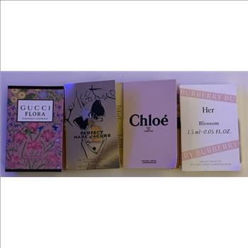 4 Deigners Burberry Her, Gucci Flora.Chloe. Marc Jacobs 1.5 ml / 0.05 fl. oz.
