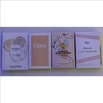 Burberry Her London Dreamc, Burberry Her Blossom, Gucci Flora Gorgeous Gardenia, and Gucci Bloom (each 1.5 ml / 0.05 fl. oz.)