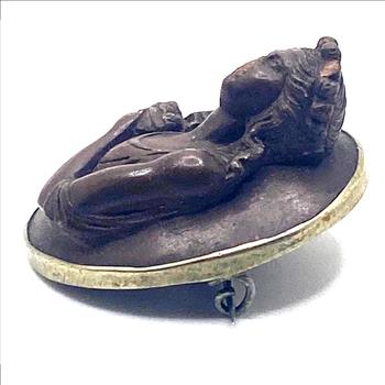 Antique Gold Victorian Lava Front Face Cherub Cameo Brooch Circa 1876