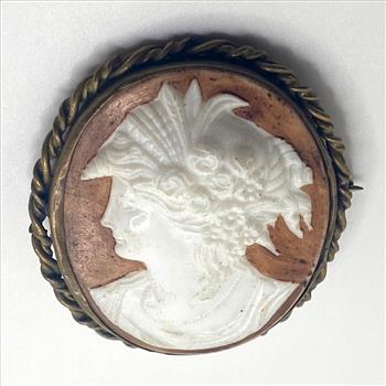 Antique Gold Victorian Lava Front Face Cherub Cameo Brooch Circa 1876