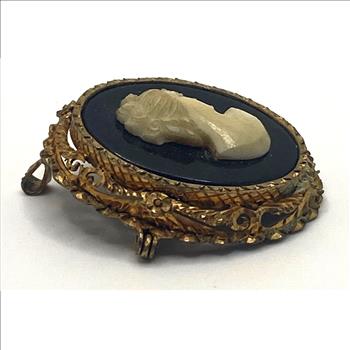 Antique Gold Victorian Lava Front Face Cherub Cameo Brooch Circa 1876