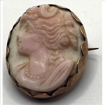 Antique Victorian Front Face Cherub Cameo Brooch Circa 1876