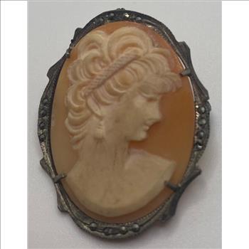 Antique Gold Victorian Lava Front Face Cherub Cameo Brooch Circa 1876