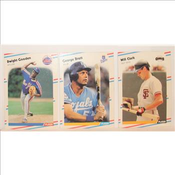 Fleer Baseball Cards 3 HOF Greatest Players George Brett, Dwight The Doc Gooden and Will Clark