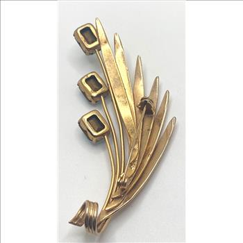 Vintage Gold Tone 3 Prong Set Blue Topaz Stone Brooch/Pin Circa 1960