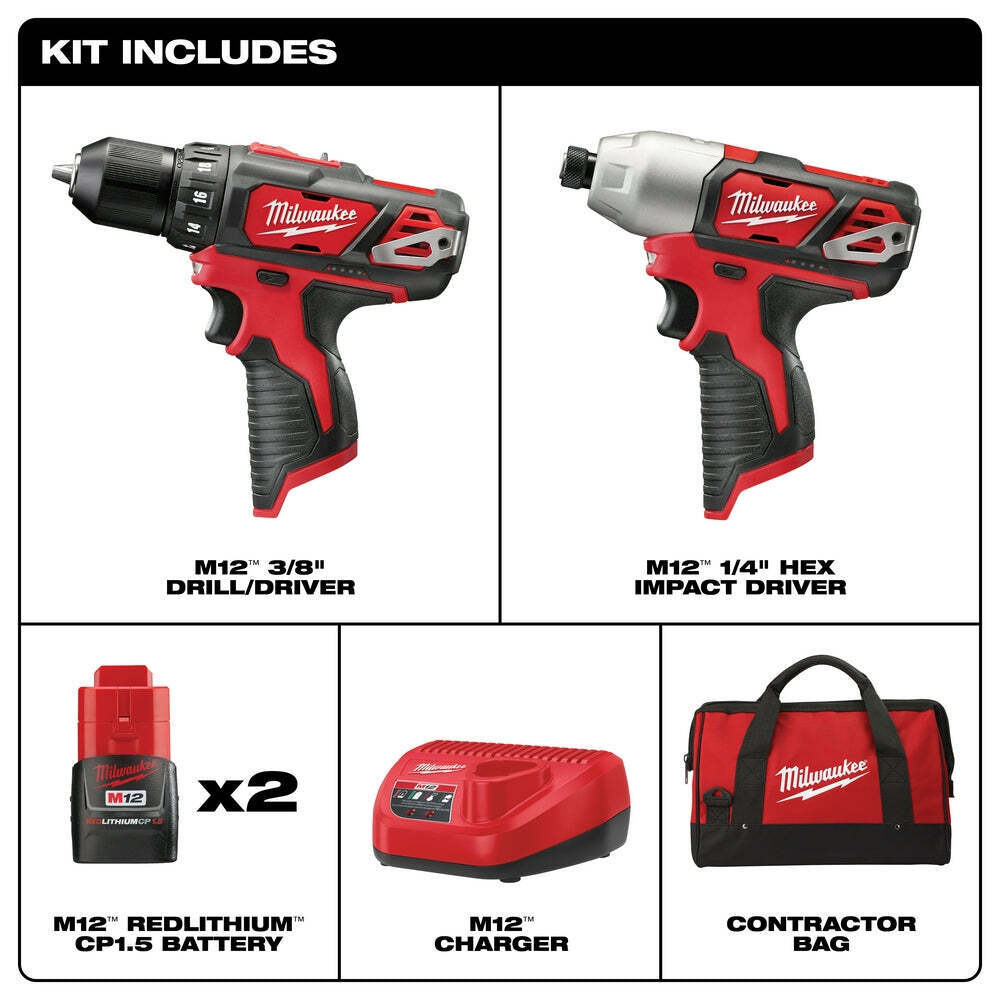 Milwaukee 2497-22 M12 12V Cordless Lithium-Ion 2-Tool Combo Kit Hammer ...
