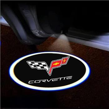 2 Pcs fit Chevy Corvette Car Door Light Logo Ghost Shadow Lights Welcome Lamp