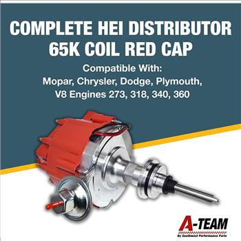 Complete HEI Distributor 65K Coil - Compatible with Mopar Chrysler Dodge Plymouth V8 Engines 273 318 340 360 One-Wire Installation Red Cap