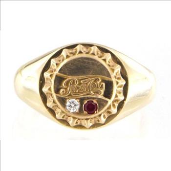 14KT YELLOW GOLD PEPSI COLA BOTTLE CAP FASHION RING