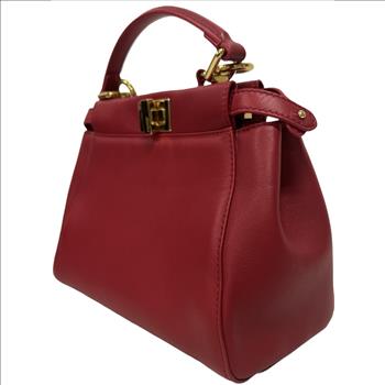 FENDI NAPPA MINI PEEKABOO ICONIC SATCHEL IN STRAWBERRY RED