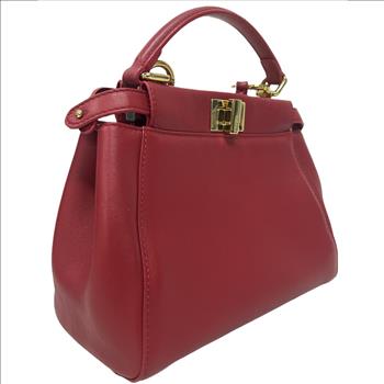 FENDI NAPPA MINI PEEKABOO ICONIC SATCHEL IN STRAWBERRY RED
