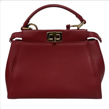 FENDI NAPPA MINI PEEKABOO ICONIC SATCHEL IN STRAWBERRY RED