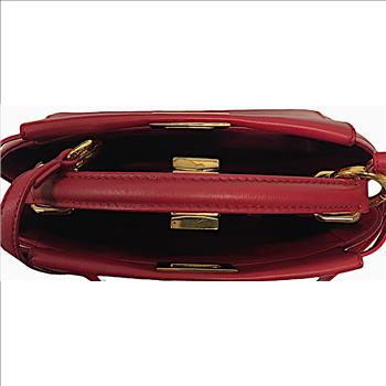 FENDI NAPPA MINI PEEKABOO ICONIC SATCHEL IN STRAWBERRY RED