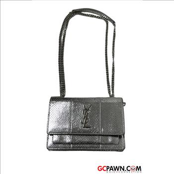 YVES SAINT LAURENT SILVER SUNSET SNAKESKIN CROSSBODY BAG