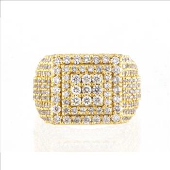 14KT YELLOW GOLD AND DIAMOND MENS CLUSTER RING