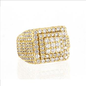 14KT YELLOW GOLD AND DIAMOND MENS CLUSTER RING