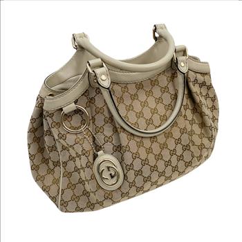 GUCCI MONOGRAM SUKEY TOTE BAG IN OFF WHITE LEATHER TRIM AND CANVAS