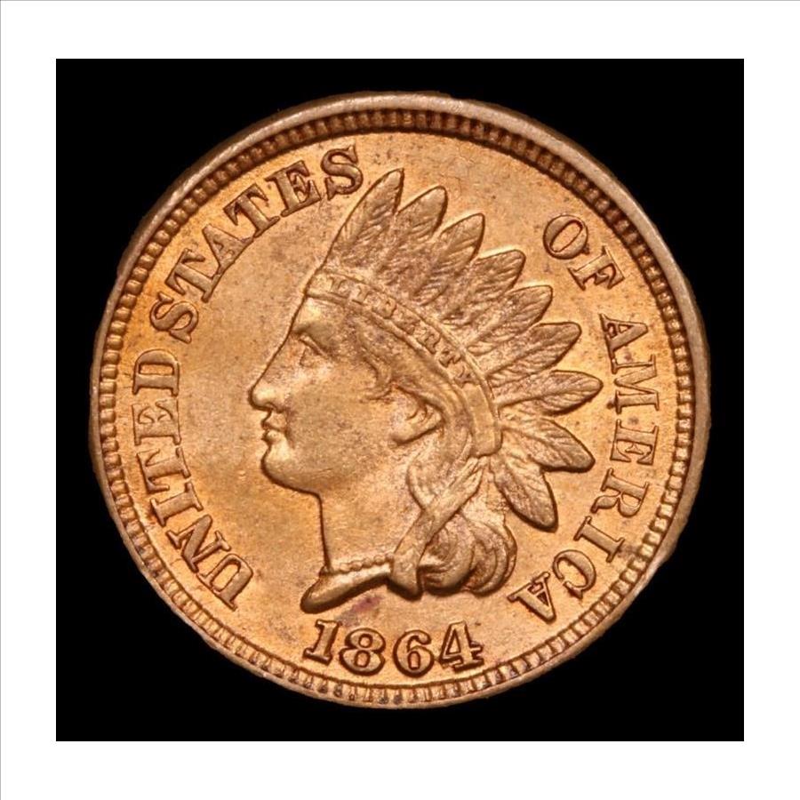 1864 Indian Cent 1c Bronze - Choice Brilliant Uncirculated RB RedBrown - 1st Year of Modern Cent - Reserve under $200!!