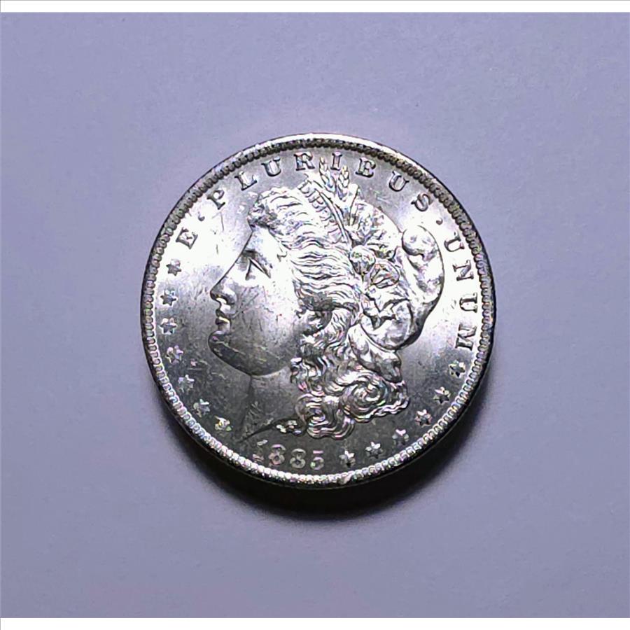 1885-O Morgan Silver Dollar - Brilliant Uncirculated - DIE BREAKS ON REVERSE - EE2