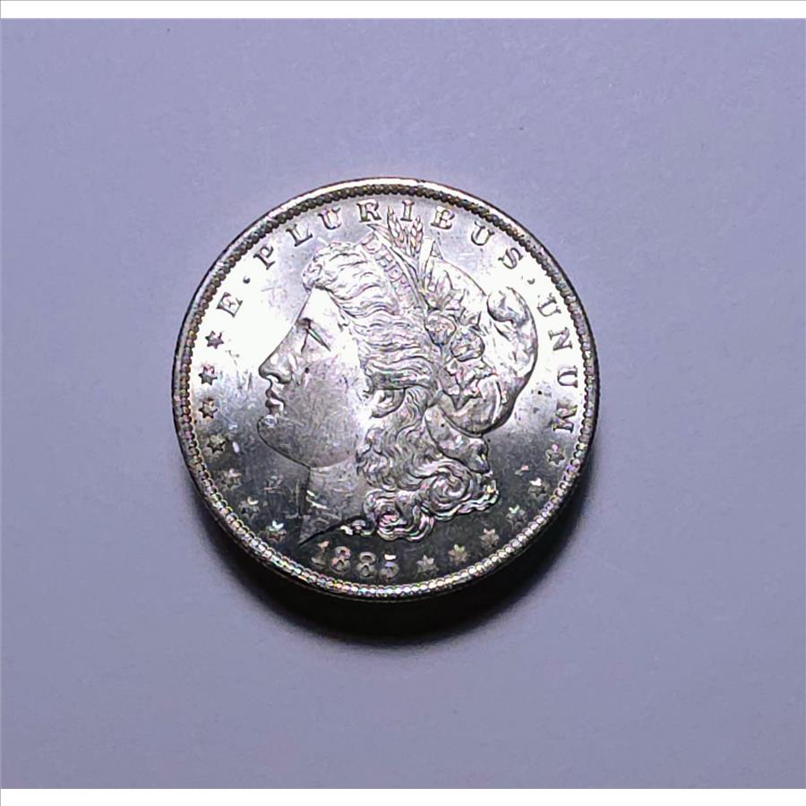 1885-O Morgan Silver Dollar - Choice Brilliant Uncirculated - DIE BREAKS ON REVERSE - E1