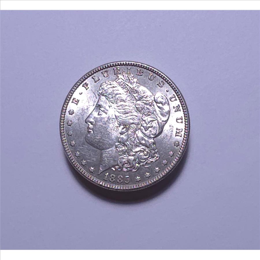 1885-P Morgan Silver Dollar - Brilliant Uncirculated - DIE BREAKS ON REVERSE - HAAA1