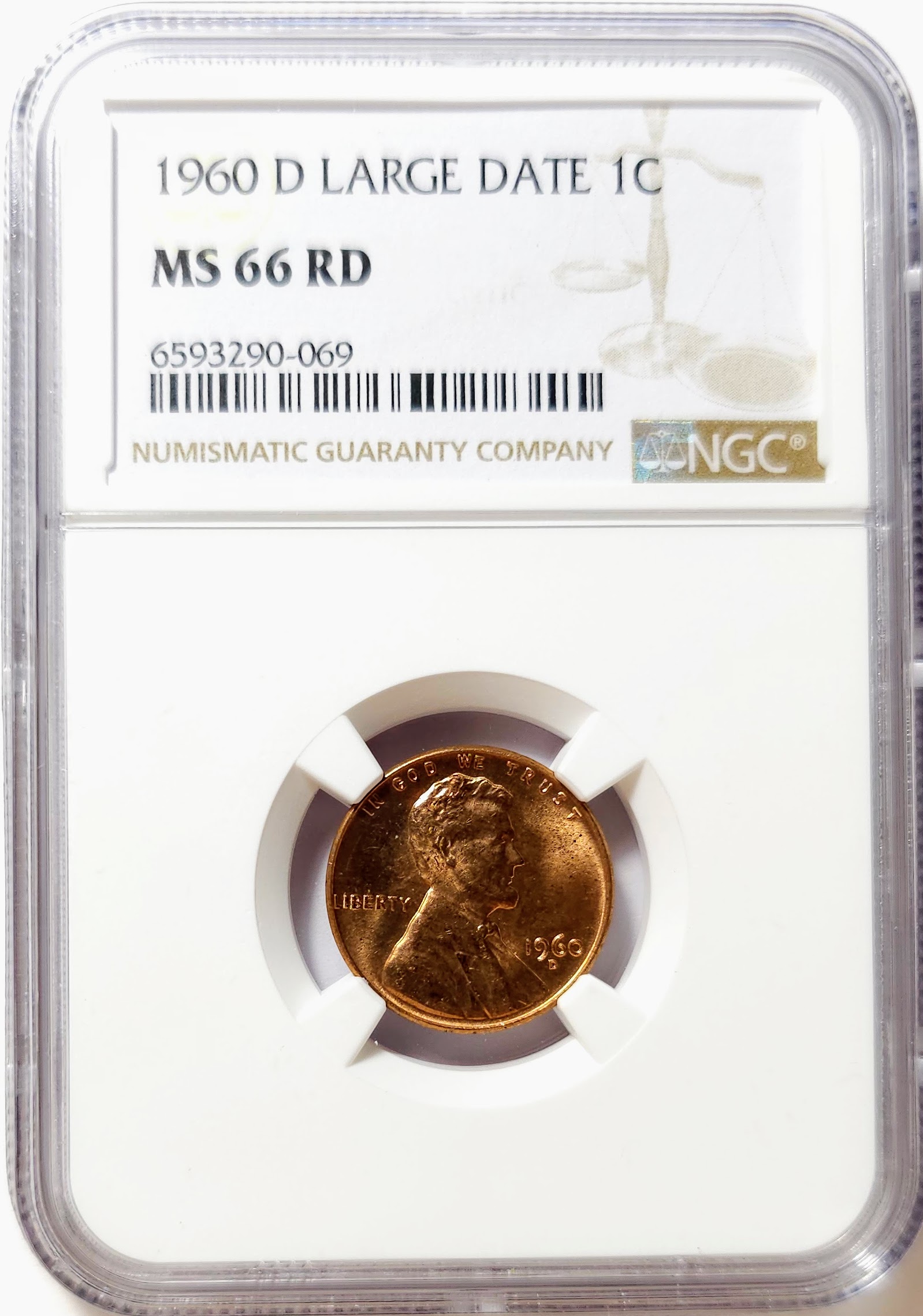 1960-D Large Date Lincoln Memorial Cent 1c - NGC MS66 RD RED - NGC PRICE GUIDE $30.00