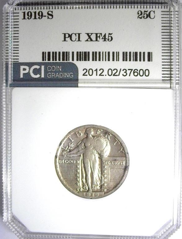 1919-S Standing Liberty Quarter 25c - PCI XF45 - Greysheet (Wholesale Price) is $625.00 - Reserve is less than 33% of Wholesale Price!