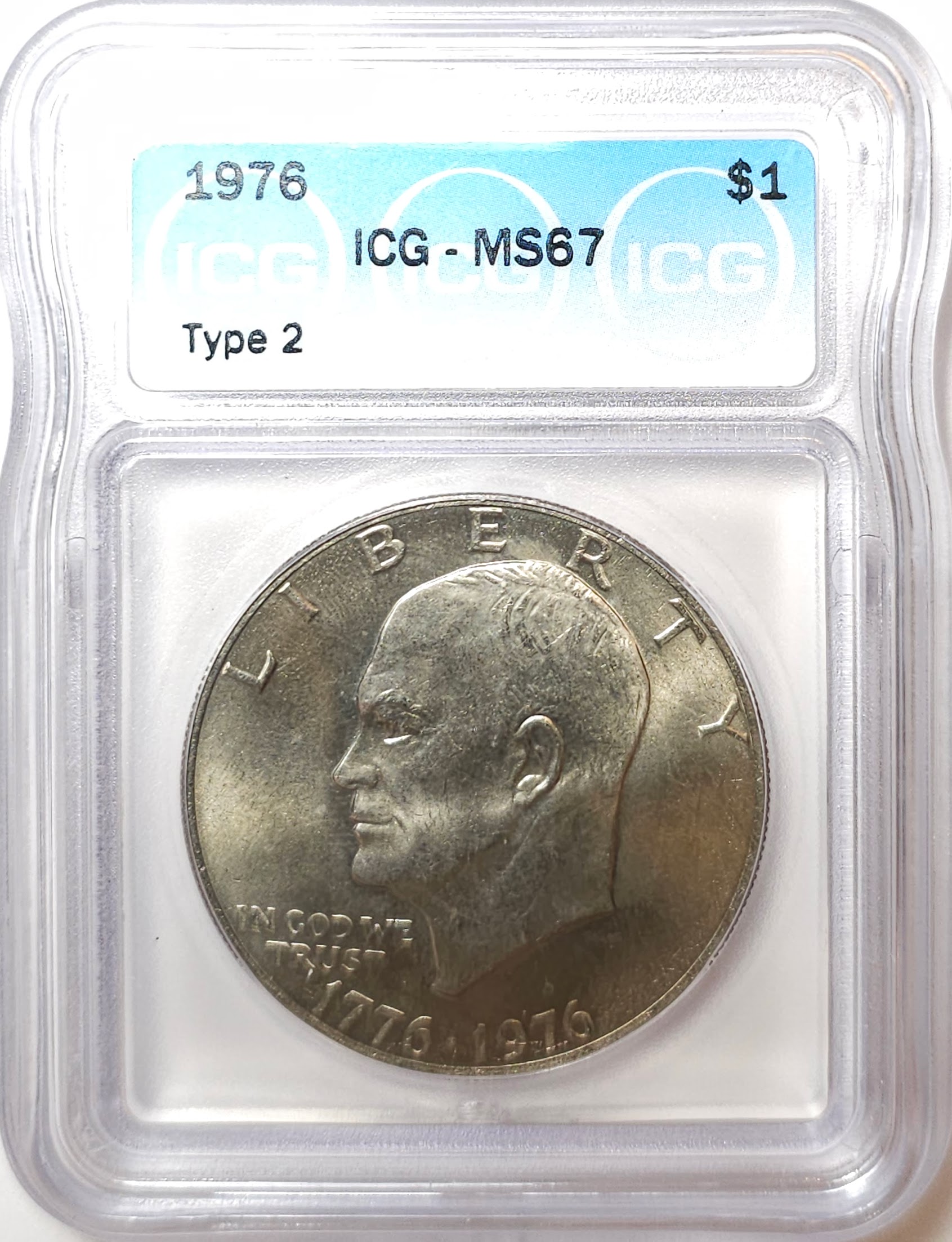 1976 Type 2 Ike Dollar $1 - ICG MS67 - PCGS Price Guide $2,600.00 - Reserve is 85% lower than that price!