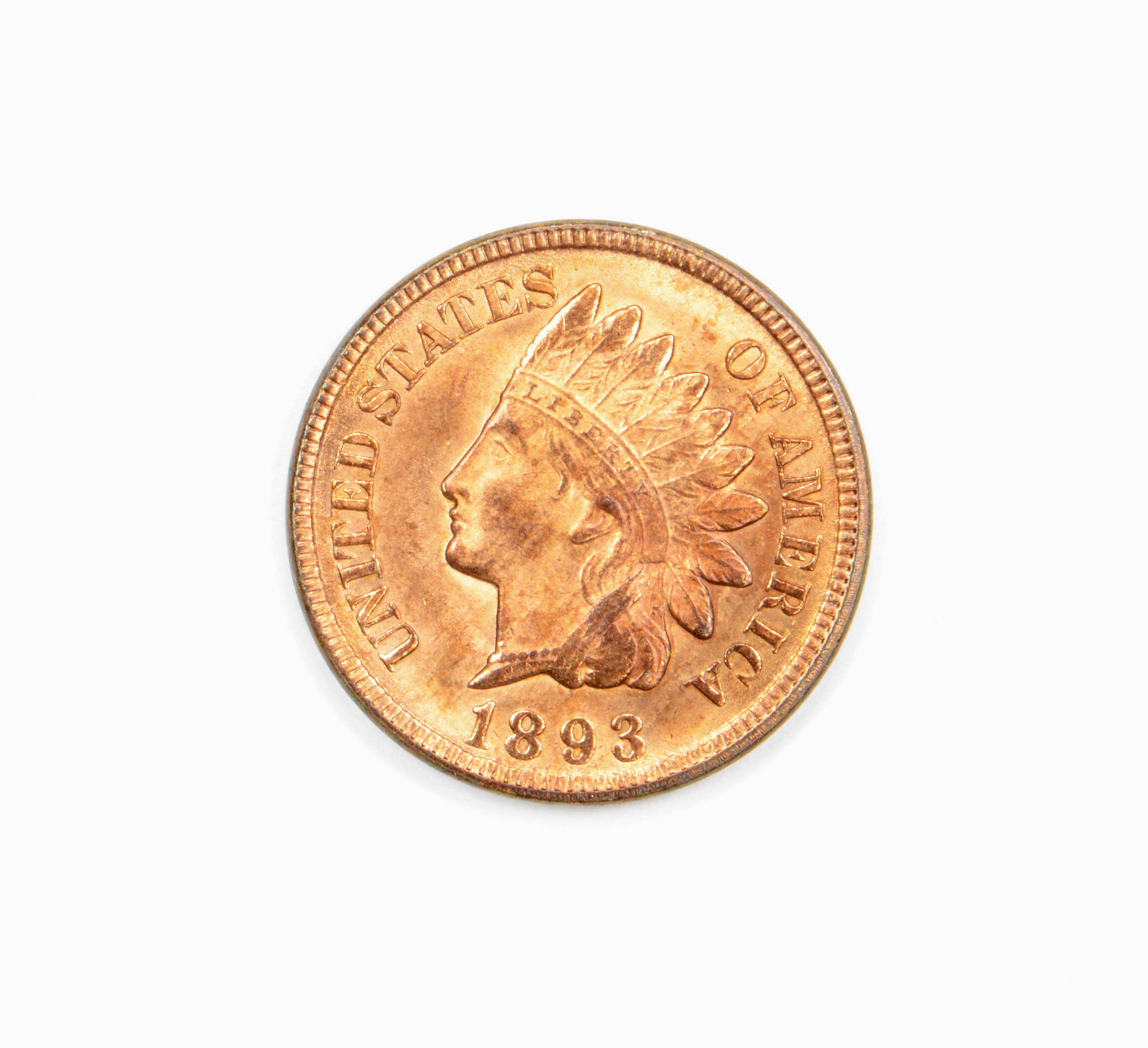 1893 Indian Cent 1c RD RED - GEM Brilliant Uncirculated - Greysheet (Wholesale Price) is $800.00 - Reserve is 65% lower than that price! 