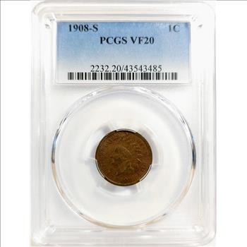 1908-S Indian Cent 1c - PCGS VF20 - Better Date!