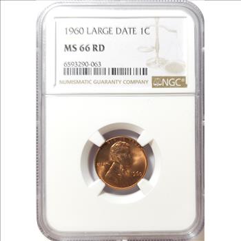 1960 Large Date Lincoln Memorial Cent 1c - NGC MS66 RD RED - NGC PRICE GUIDE $30.00