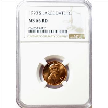 1970-S Large Date Lincoln Memorial Cent 1c - NGC MS66 RD RED - NGC PRICE GUIDE $25.00