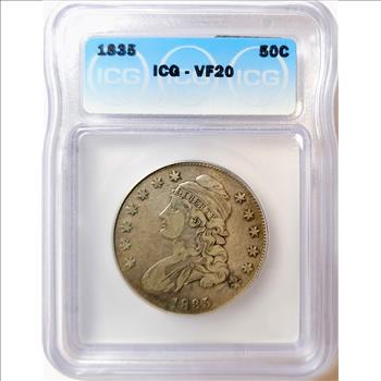 1835 Capped Bust Half Dollar 50c - ICG VF20 - Pretty Coin!