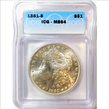 1881-S Morgan Dollar $1 - ICG MS64 - PCGS Price Guide $135.00 - Looks PL Prooflike - Absolutely Beautiful!!