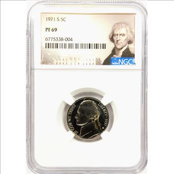1971-S Proof Jefferson Nickel 5c - NGC PF69 PR69 - NGC Price Guide $25.00