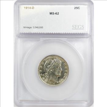 1914-D Barber Quarter 25c - SEGS MS62