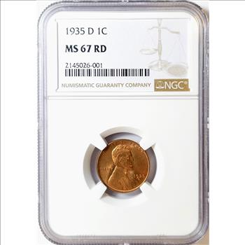 1935-D Lincoln Wheat Cent 1c - NGC MS67 RD RED - NGC Price Guide $500.00 - Reserve is 52% lower than that price!