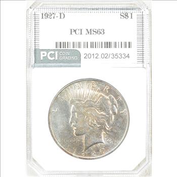 1927-D Peace Silver Dollar $1 - Graded by PCI MS63 - Greysheet (Wholesale) Price in MS61 is $340.00. Reserve is less than 60% of that Price!