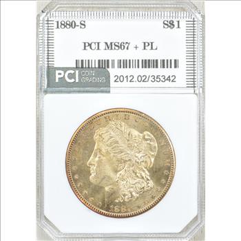 1880-S Morgan Silver Dollar $1 - Graded by PCI MS67+ PL