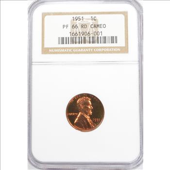 1951 Proof Lincoln Wheat Cent 1c - NGC PR66 RD CAMEO - NGC Price Guide is $800.00!