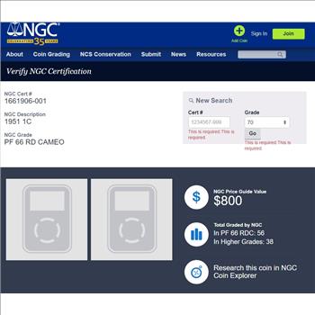 1951 Proof Lincoln Wheat Cent 1c - NGC PR66 RD CAMEO - NGC Price Guide is $800.00!